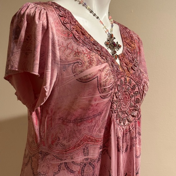 World Unity Asymmetrical Boho Light & Comfortable Blouse W Pinks & Orange SZ M - Picture 8 of 13